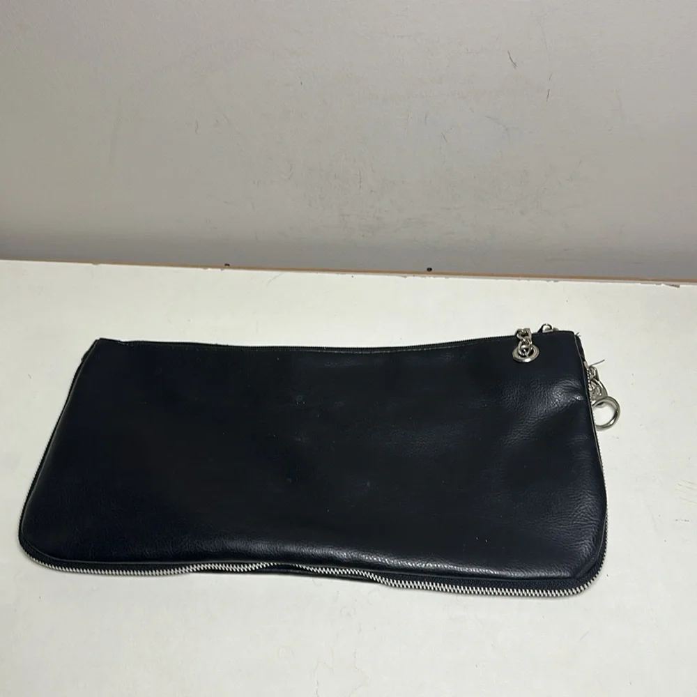 Black silver Studded faux Leather Clutch with chain expandable
